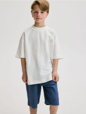 Tricou oversized cu broderie - crem