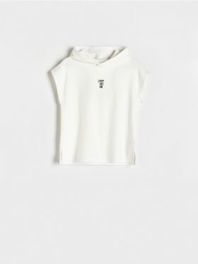Tricou oversized cu gluga - crem