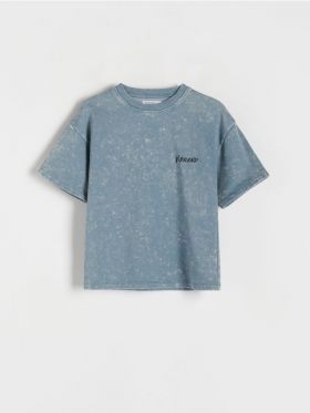Tricou oversized cu efect prespalat - turcoaz-deschis