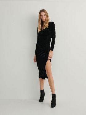 Rochie din imitatie de piele intoarsa - negru