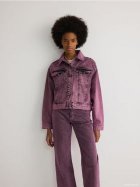 Geaca Barbie, din denim cu efect prespalat - violet-orhidee