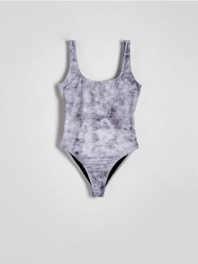 Costum de baie Barbie tie-dye, cu detaliu cu pietre false - gri-inchis