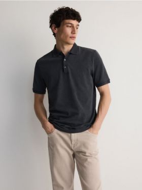 Tricou polo regular fit - gri-inchis