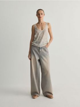 Blugi wide leg cu efect acid wash - roz