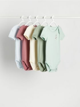 Set de 5 body-uri plic, cu imprimeu - alb