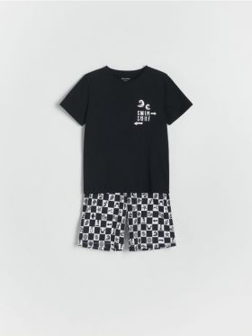 Set pijama din doua piese, cu imprimeu - negru