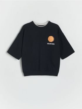 Bluza sport oversized cu imprimeu - negru