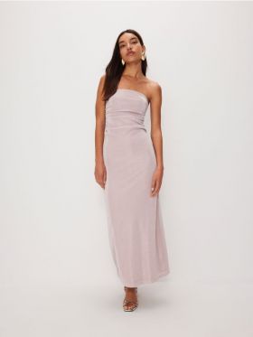 Rochie maxi din jerseu, cu aspect metalizat - roz-pastel