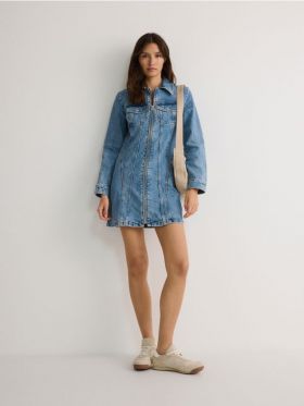 Rochie din denim, cu fermoar - albastru