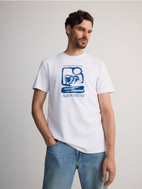 Tricou cu croiala regular si imprimeu - alb