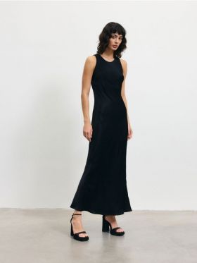 Maxi rochie din viscoza satinata - negru