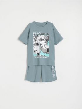 Set pijama din doua piese, cu imprimeu - turcoaz-inchis