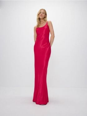 Rochie maxi din viscoza satinata - roz-fuchsia