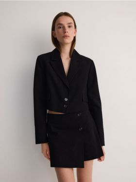 Blazer scurt cu adaos de viscoza - negru