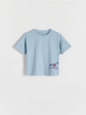Tricou oversized cu aplicatie - albastru-pal
