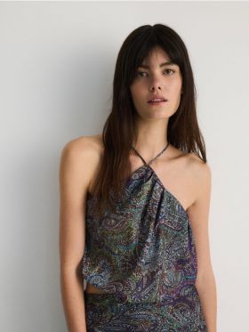 Top cu decolteu halter - indigo