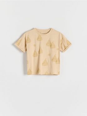Tricou cu imprimeu all over - bej