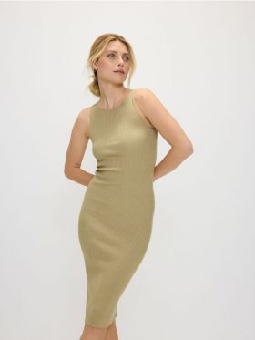 Rochie midi din tricot - verde-oliv deschis