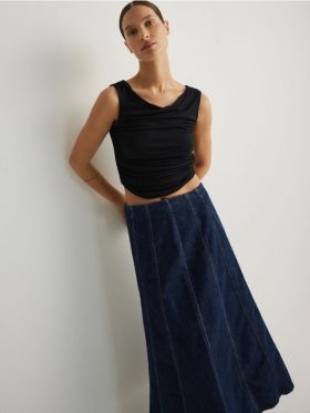 Fusta maxi din denim cu cusaturi - bleumarin