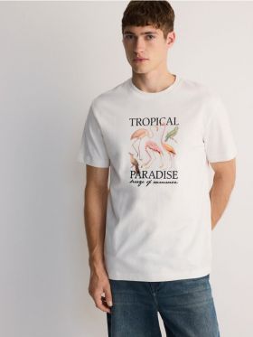 Tricou regular cu imprimeu - crem