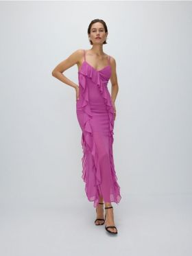 Rochie maxi cu volane - roz-fuchsia