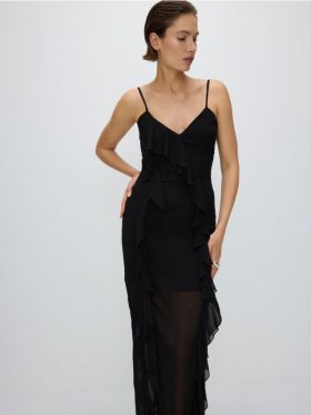 Rochie maxi cu volane - negru