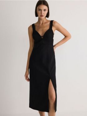 Rochie cu adaos de in - negru