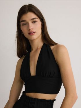 Top scurt cu cordon - negru