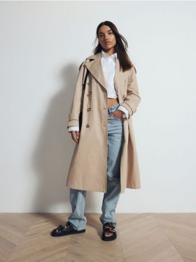 Trenci oversized, cu rand dublu de nasturi - bej