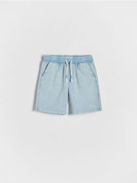 Pantaloni scurti jogger, din bumbac - albastru-pal