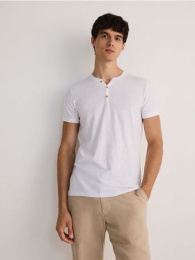 Tricou Henleyslim fit - alb