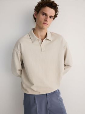 Camasa polo oversized, cu maneca lunga - gri deschis