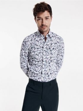 Camasa slim fit cu microimprimeu - albastru