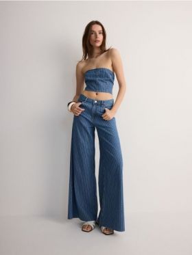 Top bandeau din denim - bleumarin