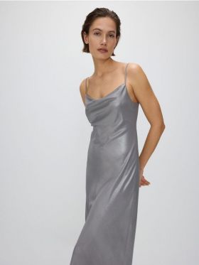 Rochie maxi lucioasa - gri deschis