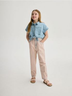 Blugi half baggy cu efect prespalat - roz