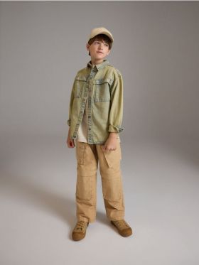 Pantaloni cargo cu efect prespalat - brun-auriu