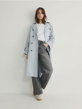 LADIES` COAT & BELT - albastru-pal