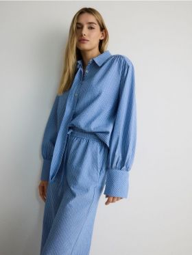 Camasa oversize in stil pijama - albastru