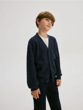 Cardigan din material structurat, cu buzunare - bleumarin