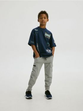 Pantaloni de bumbac Jogger - gri-inchis