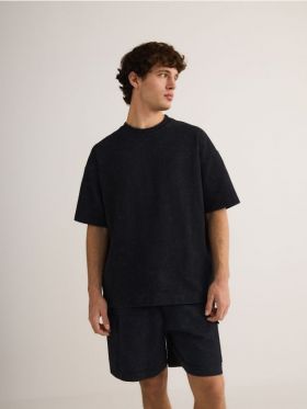 Tricou oversized cu efect prespalat - negru