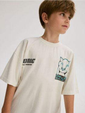 Tricou oversized Sonic - crem