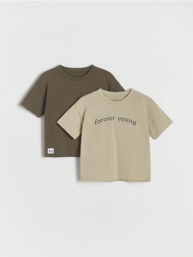 Set de 2 tricou din bumbac - verde-maroniu