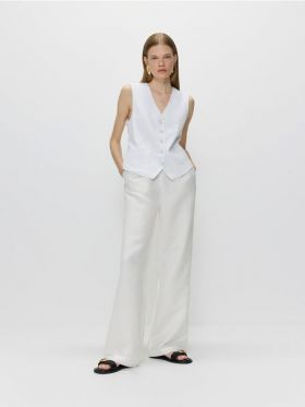 Pantaloni wide leg cu continut ridicat de in - alb