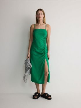 Rochie midi cu continut ridicat de viscoza si adaos de in - verde