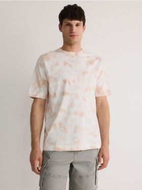 Tricou boxy cu efect tie-dye - crem