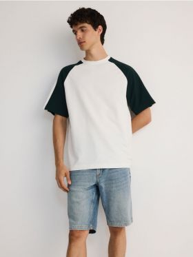 Tricou oversized cu maneci raglan - crem