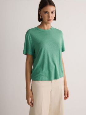 Tricou cu amestec de viscoza si in - verde-deschis