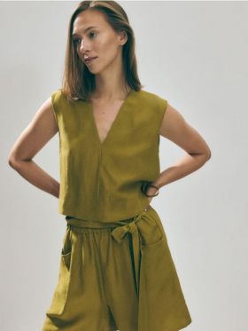 Bluza cu adaos de in - verde-oliv deschis